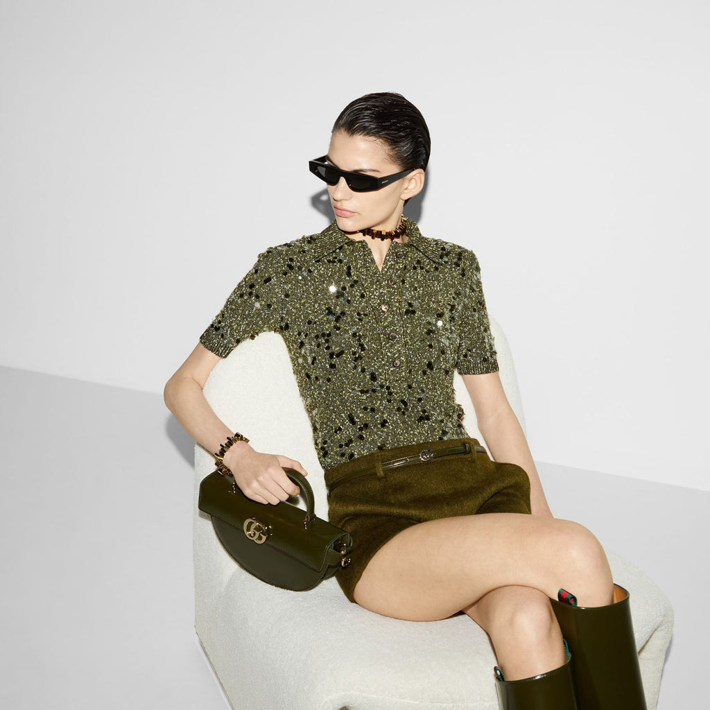 Women's Spring. Summer And Fall Full Print Sequin Embroidery Lapel Knit Short Sleeve Polo Shirt Ngvp #9761