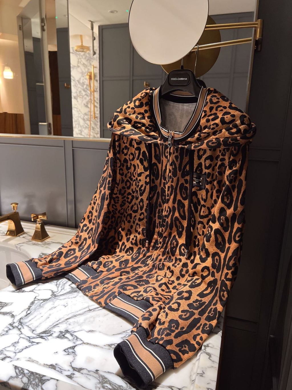 Women's Spring and Autumn Leopard Print Hooded Drawstring Zipper Long Sleeve Jacket #72841