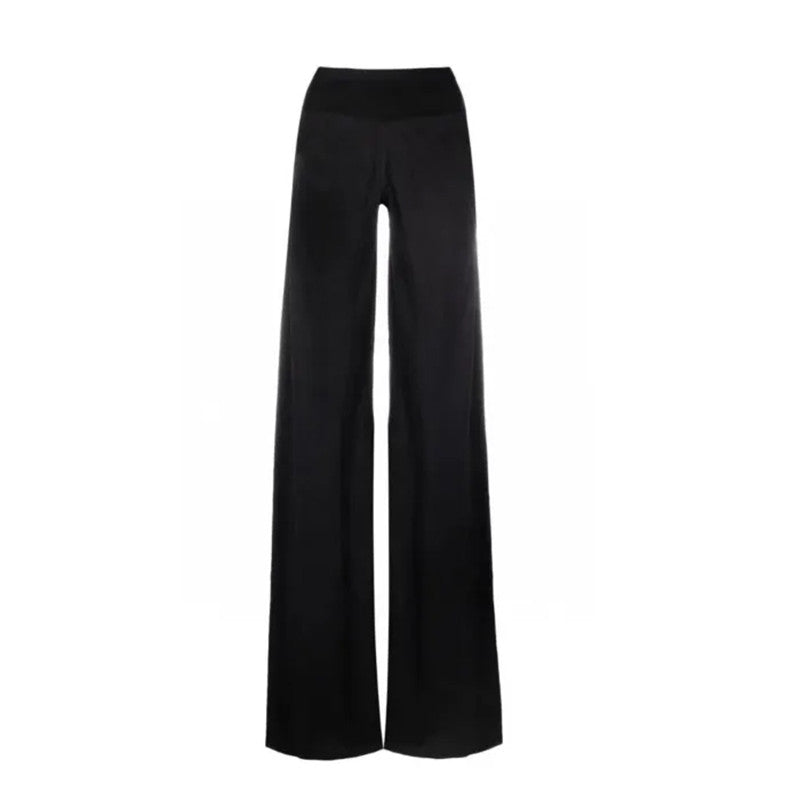 Women's Spring And Summer Fashion Mid-Waist Elastic Leisure Straight Solid Color Wide Leg Casual Pants #71933