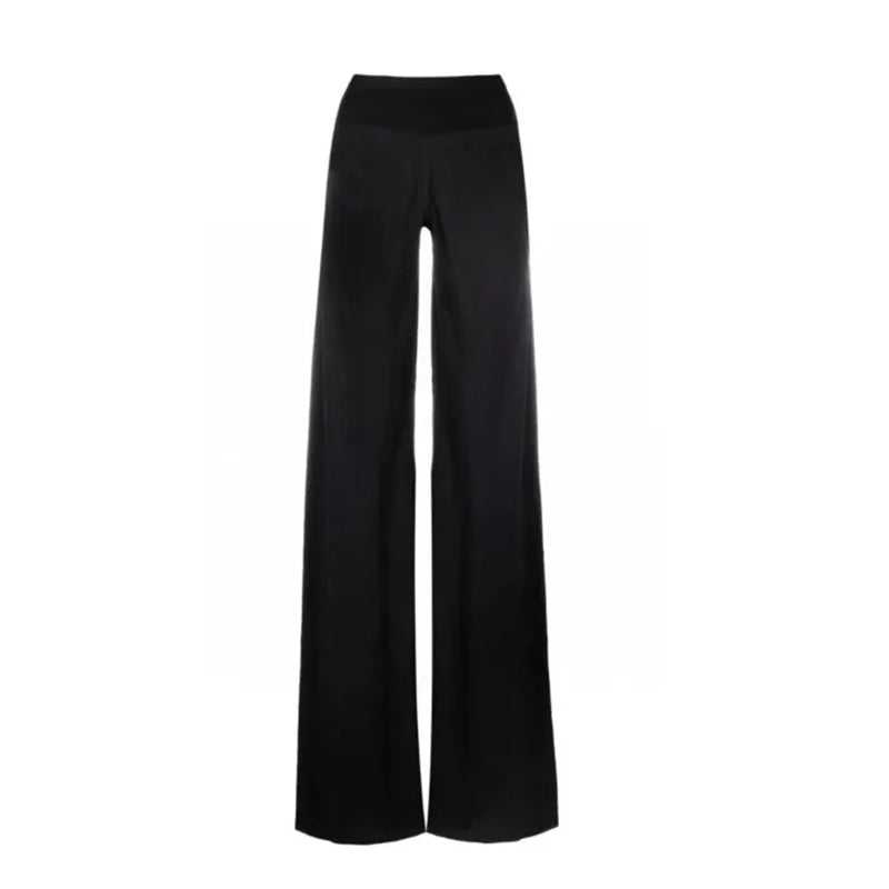 Women's Spring And Summer Fashion Mid-Waist Elastic Leisure Straight Solid Color Wide Leg Casual Pants #71933