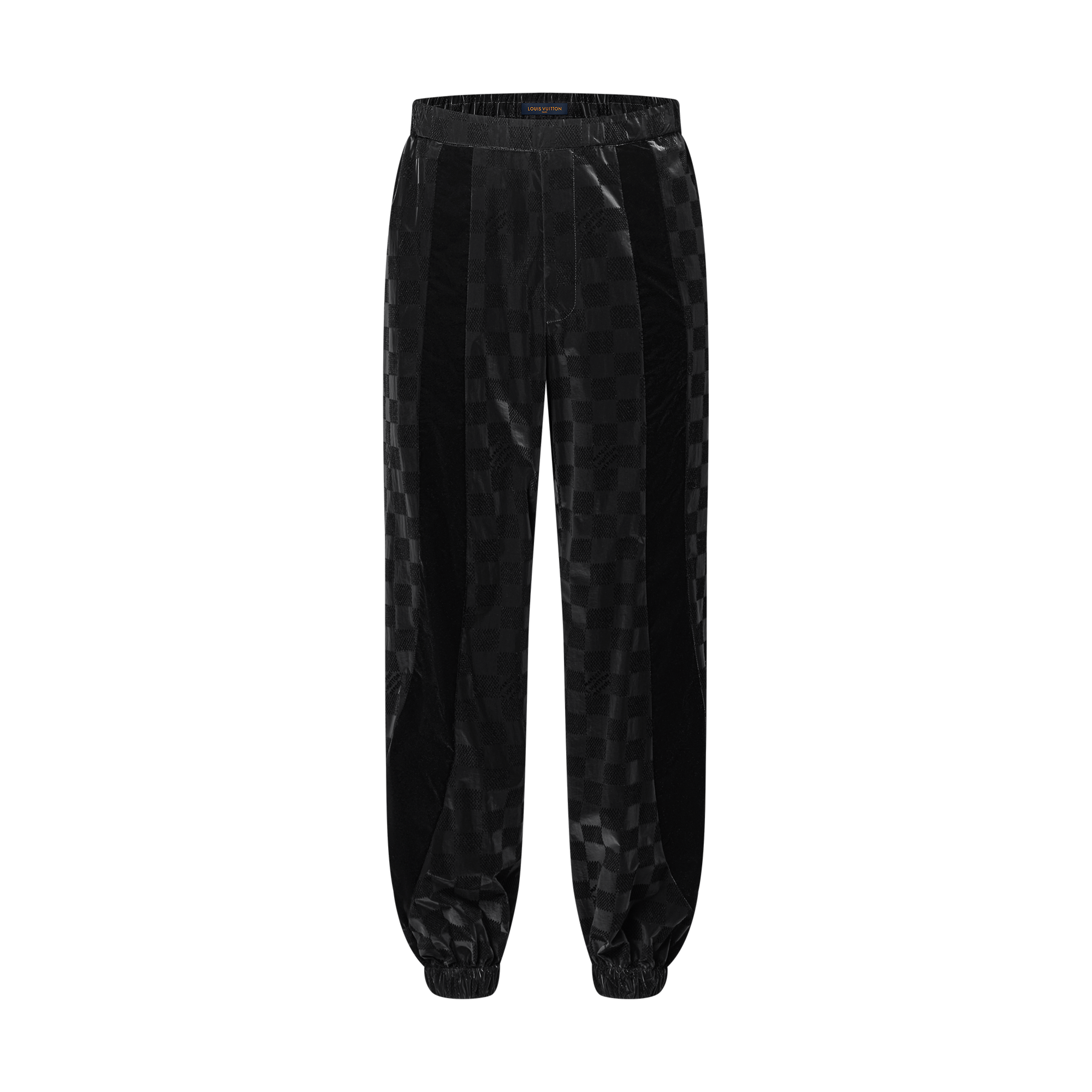 Men's Spring/summer Flocked Tech Pants Checkered Marque L.vuitton D¨¦pos¨¦e Logo Velvet Solid Color Elastic Waist SweatPants Pants #81399