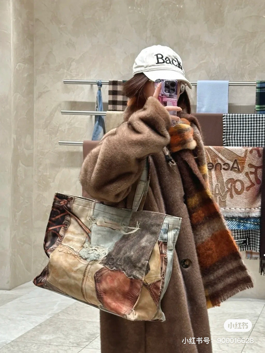 Acne Studios Women's Denim Fabric Vintage Old Logo Embossed Canvas Tote Shopping Bag Bags #99526