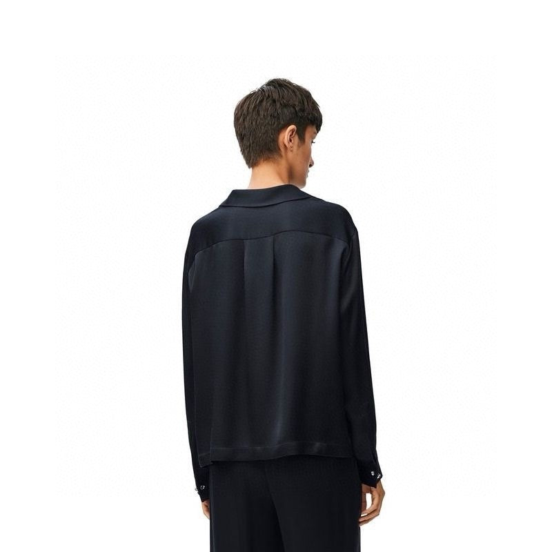 Women's Spring And Summer Solid Color Lapel Single Breasted Silk Loose Long Sleeved Shirt #74392