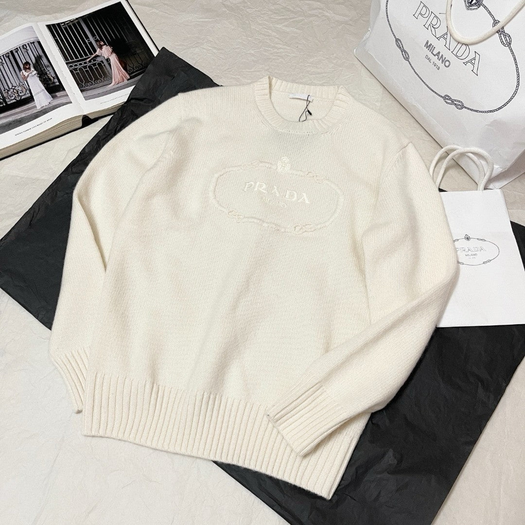 Men's Spring and Autumn Solid Color Splicing Round Neck Embroidery Printed Logo Long Sleeve Sweater Pullover #72945