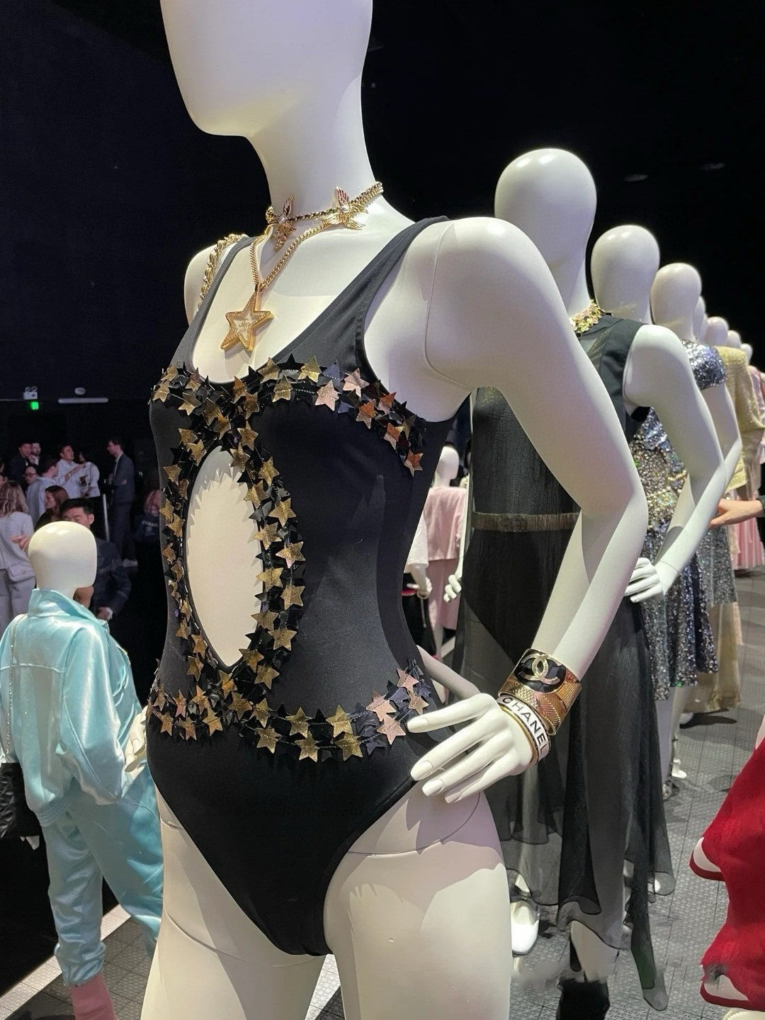 Women's Summer Gold Star Hollow Decoration Black One-piece Swimsuit #72391