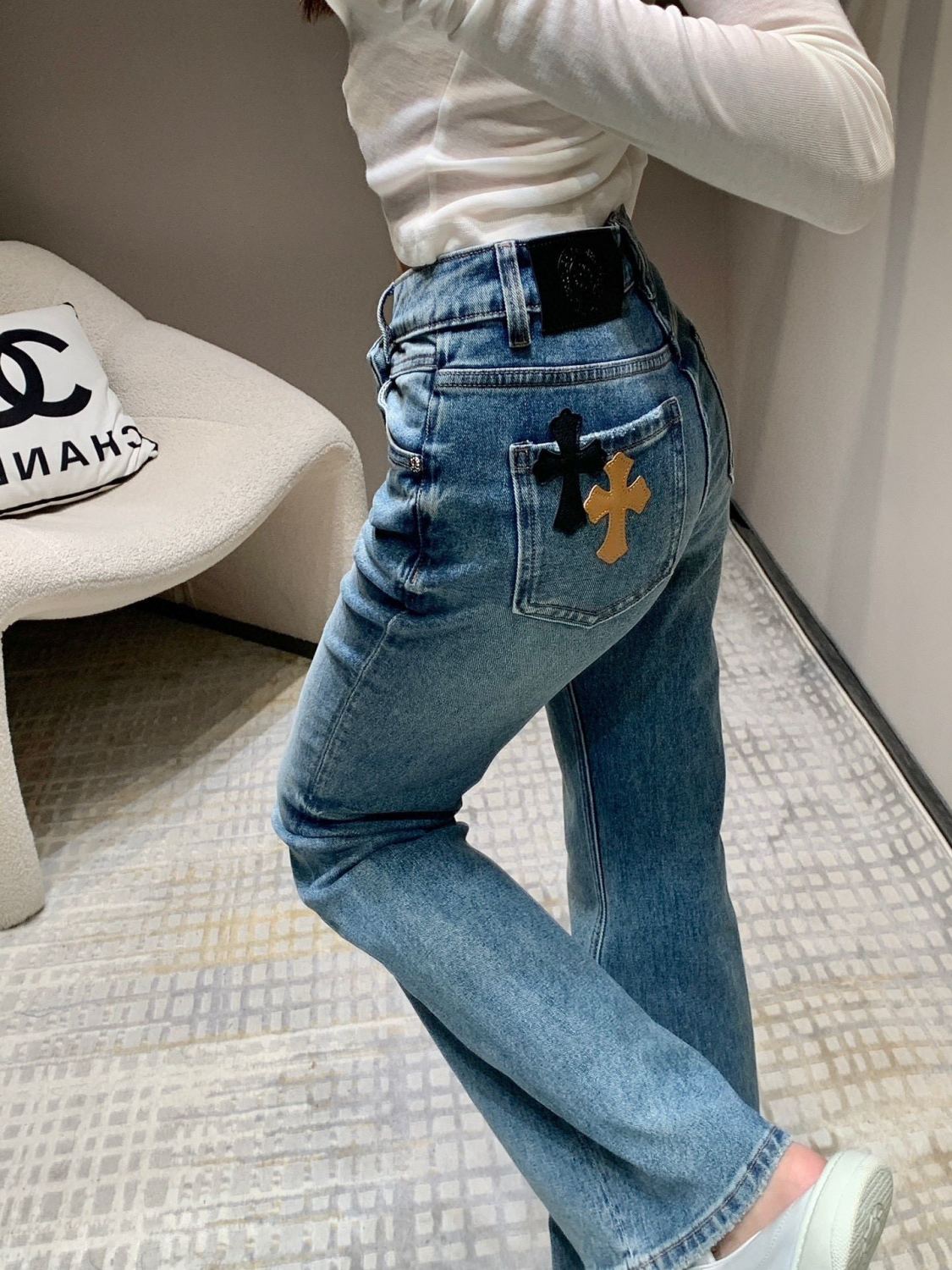 Women's Spring And Fall Blue High-waisted Thin Slim Stretch Flare Jeans Pants #73217