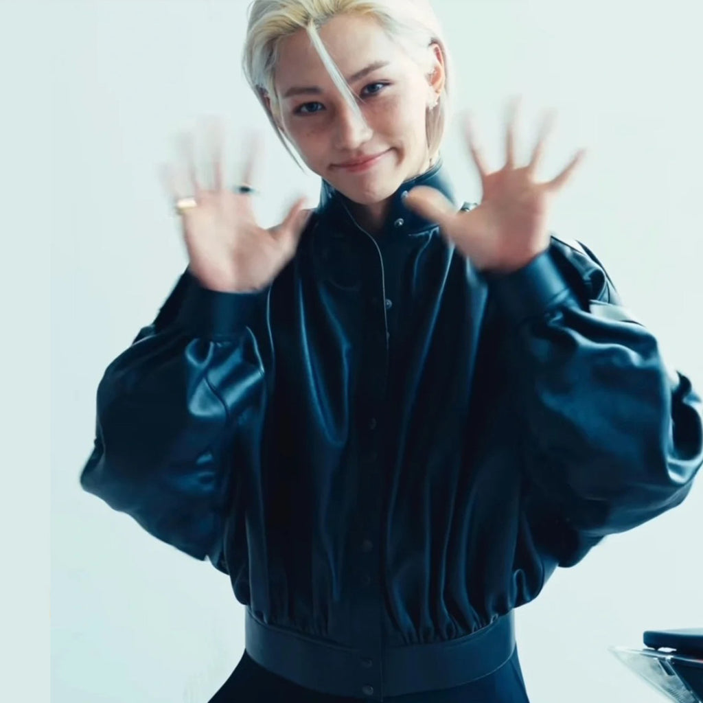 Women's Spring And Autumn Collar Pleated Sheepskin Jacket Single-breasted Color Blocking Casual Fashion Jacket Ngvp #8698