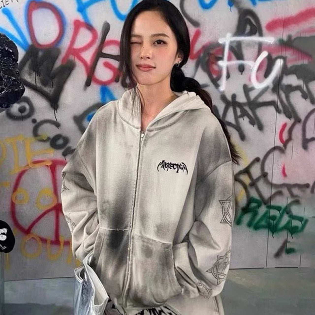 GRAILZ Project G/R Men's Women's Spring And Autumn Gradient Colorblocking Embroidery Long Sleeve Loose Hooded Sweatshirt Ngvp #7718