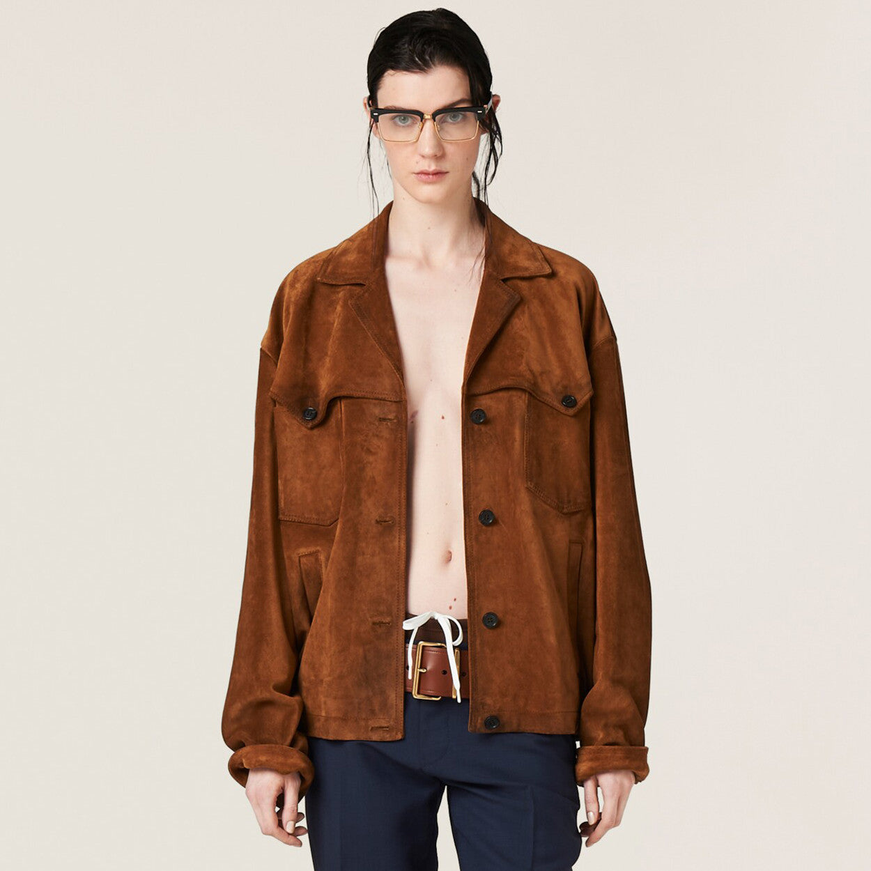 Women's Autumn and Winter Brown Letter Printed Lapel Single Breasted Suede Long Sleeve Jacket #99296