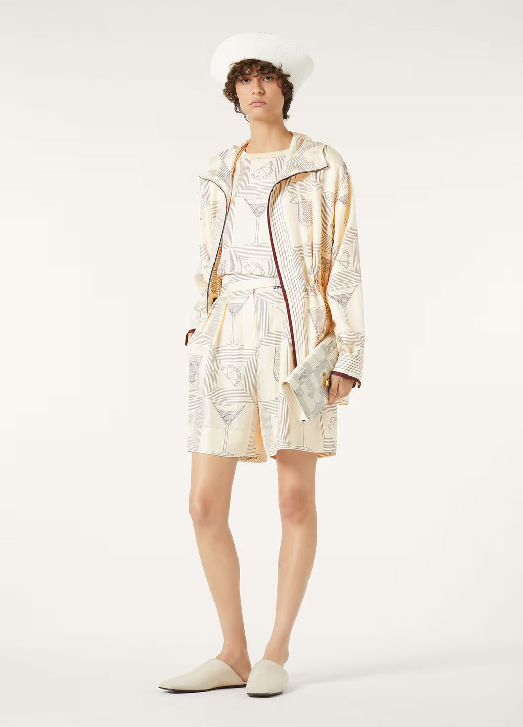 Women's Spring Summer Autumn Rafael Silk Printed Drawstring Parker Hooded Jacket Casual Dorin Striped Bermuda Shorts Ngvp #1839