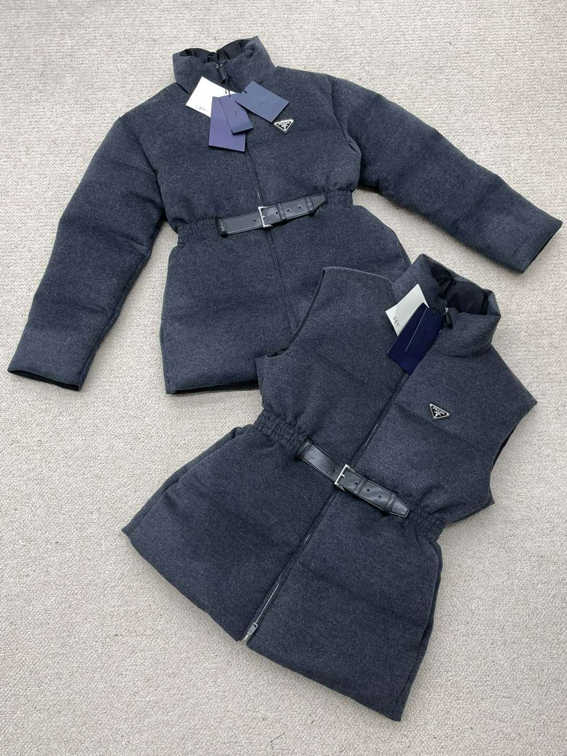 Women's Fall and Winter Logo Logo Standing Collar Belt Loose Zipper Sleeveless Puffer Down Vest Jacket #73967