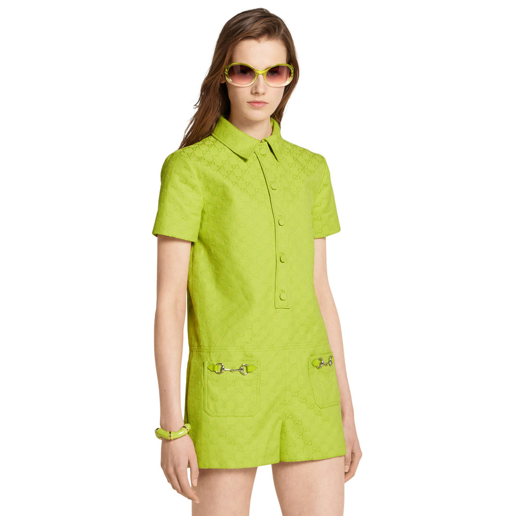 Women's Spring/Summer Monogram Printed Solid Colour Short Sleeve Single Breasted Jumpsuit #76664