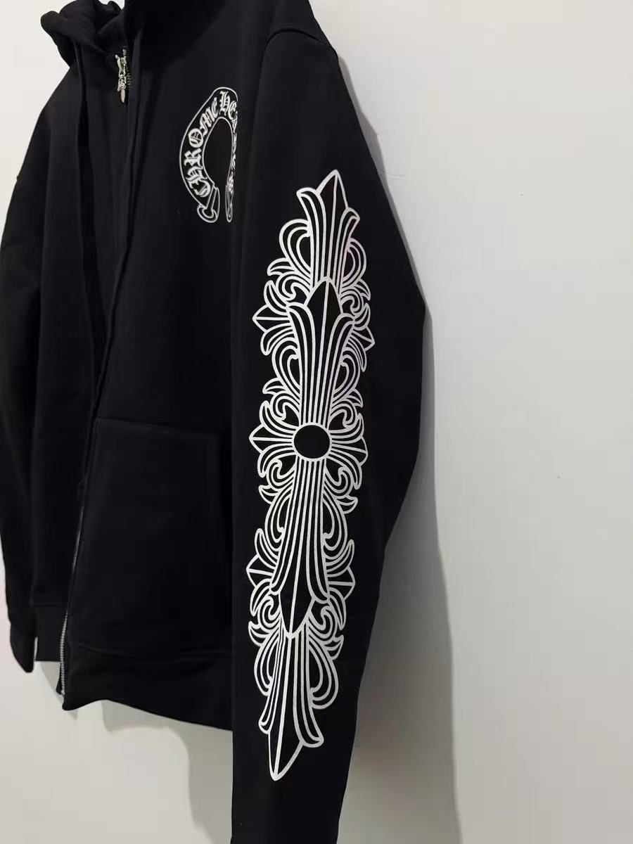 25SS Sanskrit Swear Word Horseshoe Vine Print Hooded Zip-Up Jacket Unisex Fall/Winter Fashion High-Street Vintage Black Sweatshirt #82356A