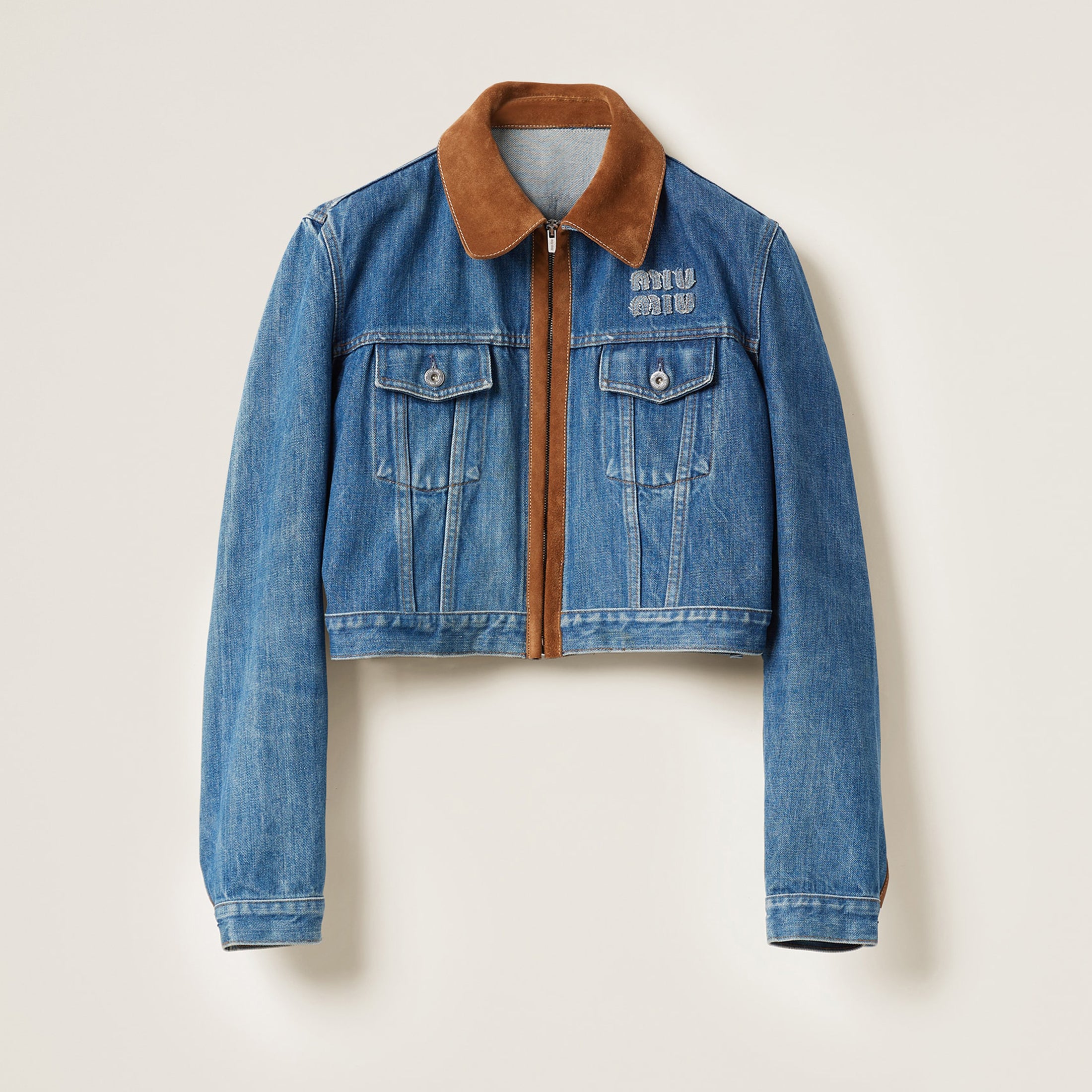 Women's Upcycled Spring And Fall Tannin Short Denim Jacket Colorblocking Slim Washed Cotton Casual Single Breasted Jacket #72322