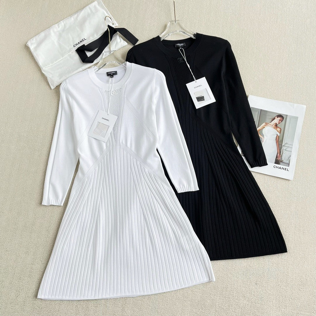 Women's Spring/Summer Solid Color Hollow Knit Long Sleeve Dresses #73328