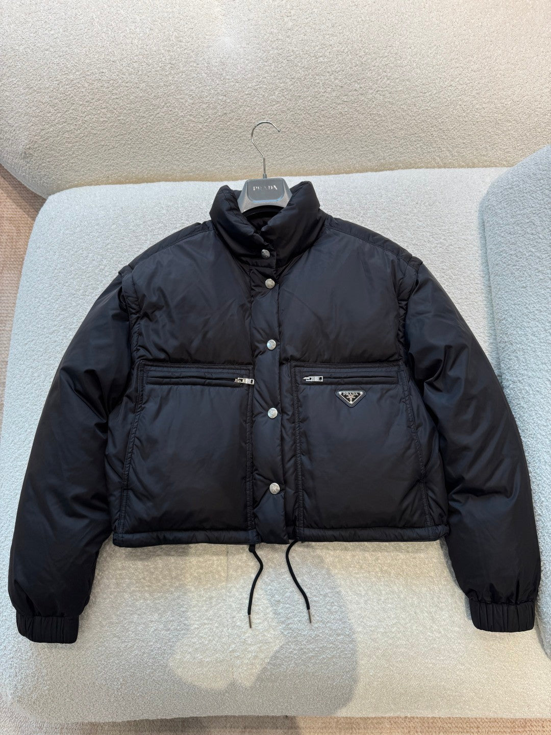 Puffer Jacket Black Women's recycled nylon fabric Triangular logo Detachable sleeves Down jacket Insulated vest  #194193