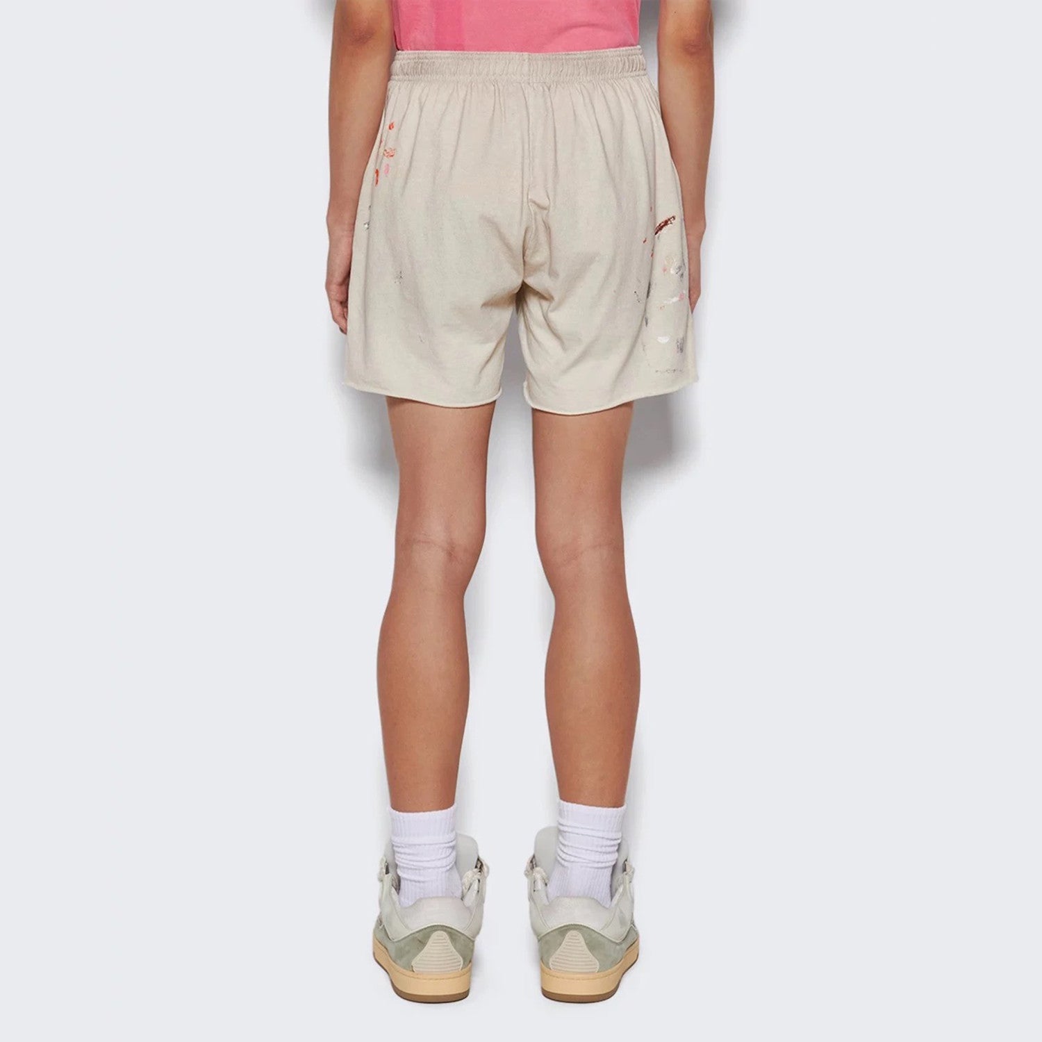 Men's And Women's Splashed Ink Graffiti Rice White Shorts Retro Fashion High Street Trend Casual Elastic Waist Drawstring Shorts Pants Ngvp #9237