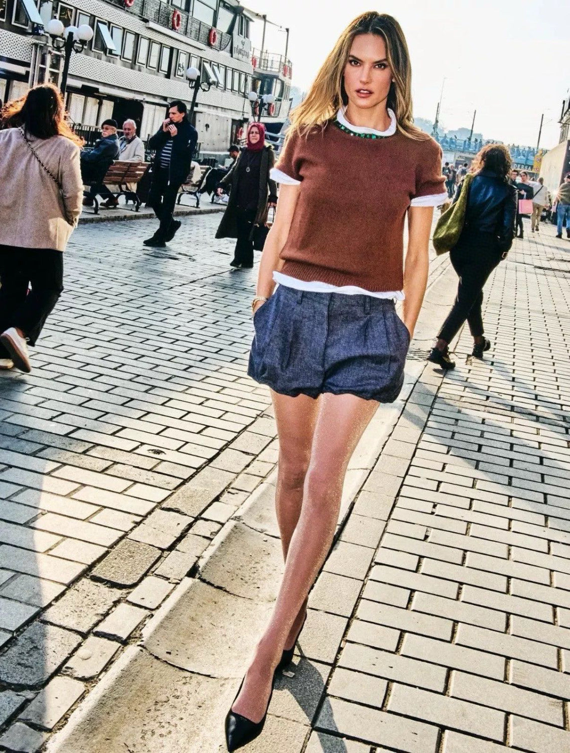 Women's 2026 New Collection Crystal Embellished Crew Neck Cashmere Knitted Short-Sleeve T-shirt