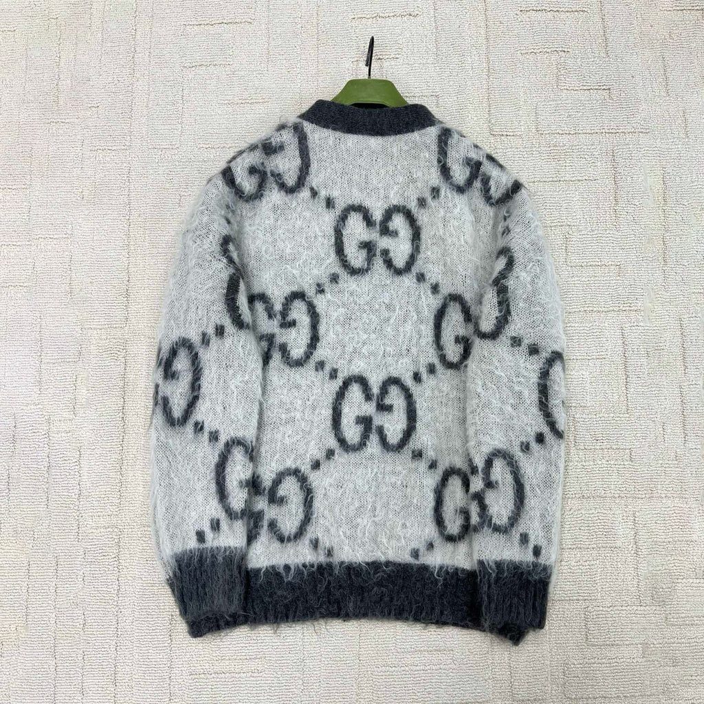 Men's And Women's Fall/Winter Fashion Casual V-Neck Single Button Logo Classic Print Mohair Knit Cardigan #79418