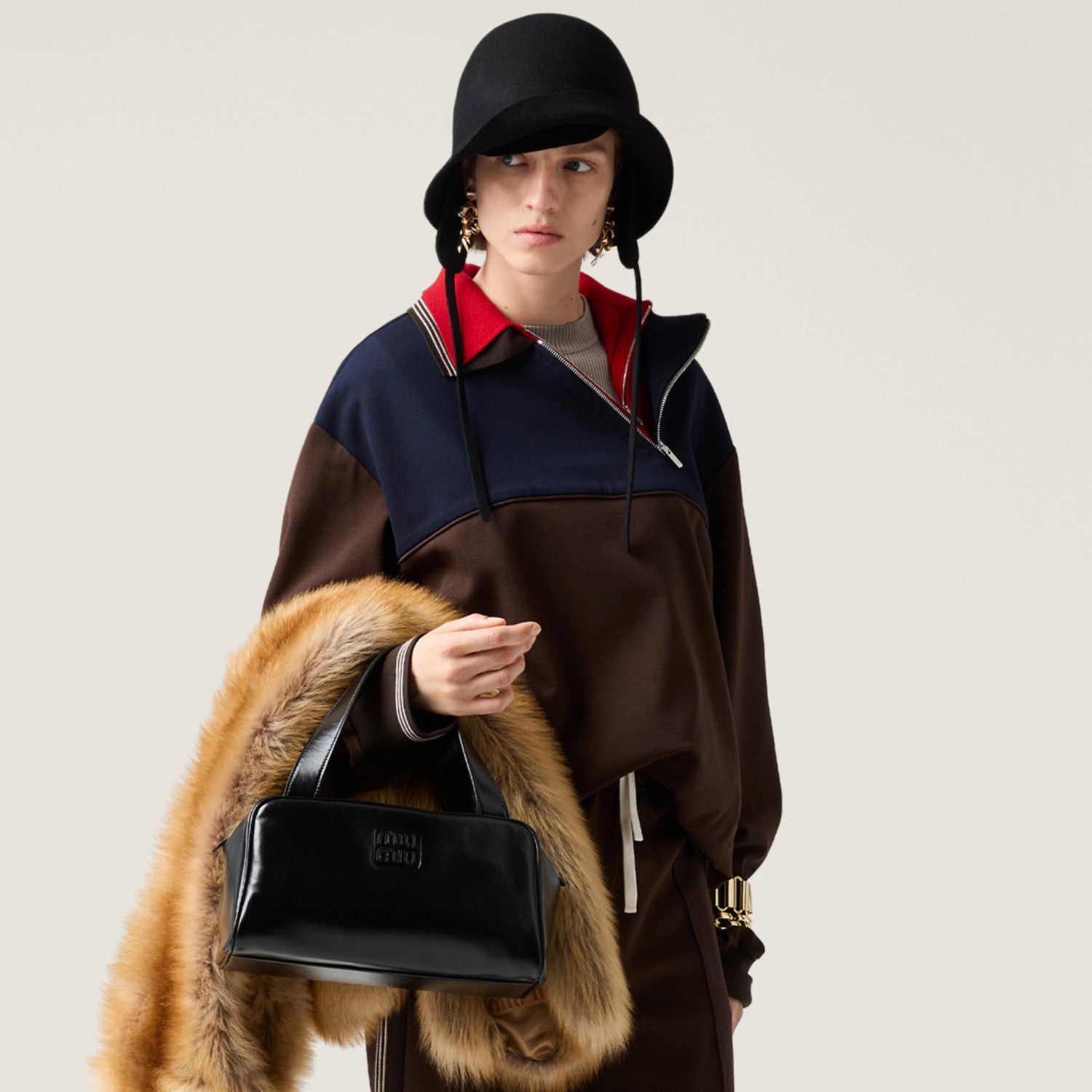 Women's Spring/Fall Casual Fashion Collared Pullover Diagonal Zipper Design Contrasting Color Long Sleeves Sweatshirt #79327