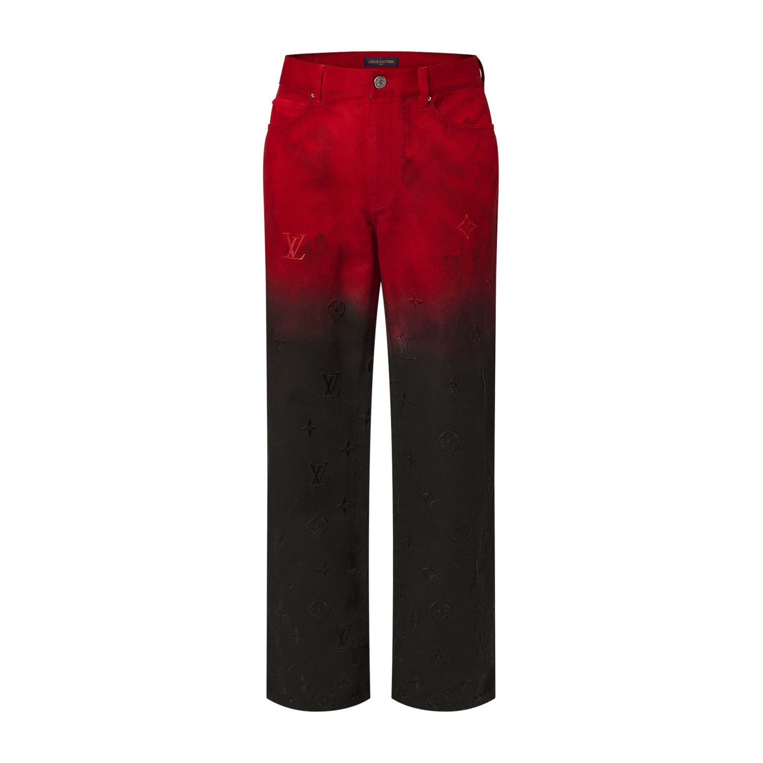 Men's Fall/Winter Black and Red Gradient Embroidered Logo Patterns Straight Leg Jeans Pants #98169