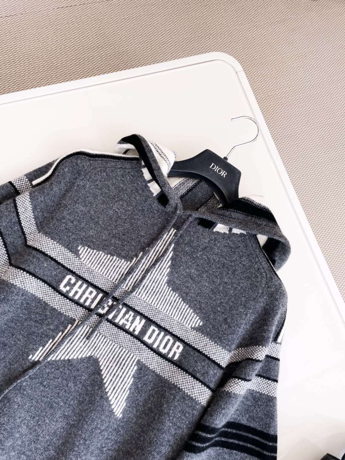 Women's Spring and Autumn Letter Printed Drawstring Hooded Seven Sleeve Cashmere Sweater #74636