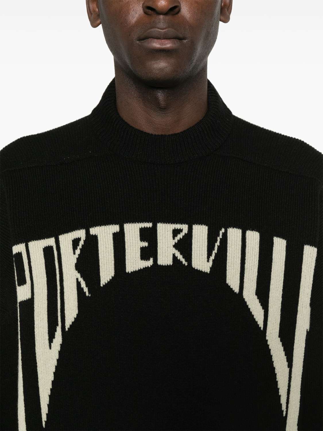 Rick Owens Men's Spring. Fall And Winter Half Turtleneck Letter Jacquard Black Knit Long Sleeve Wool Sweater Ngvp #9438