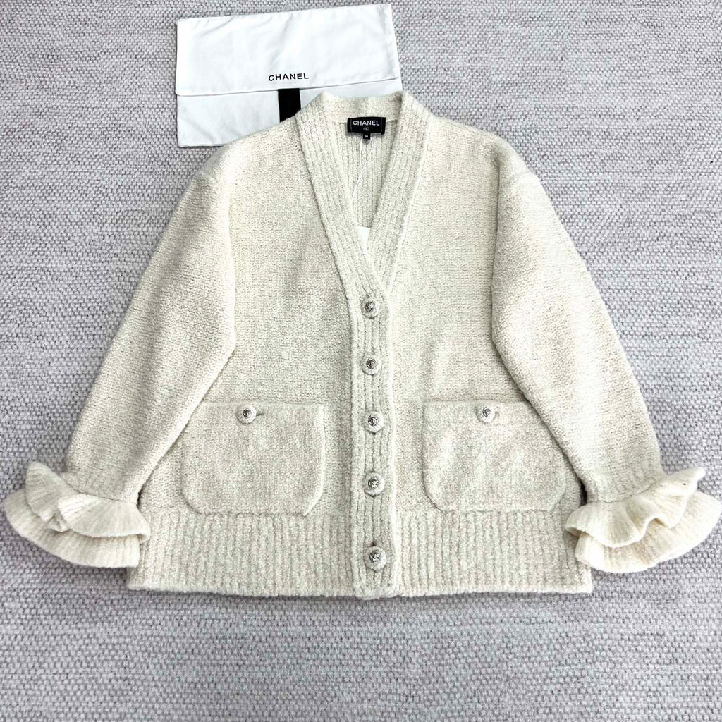 Women's Fall And Winter White Wool Single-breasted Knit Cardigan Fashionable And Elegant Straight Pants Suit Set Ngvp #1988
