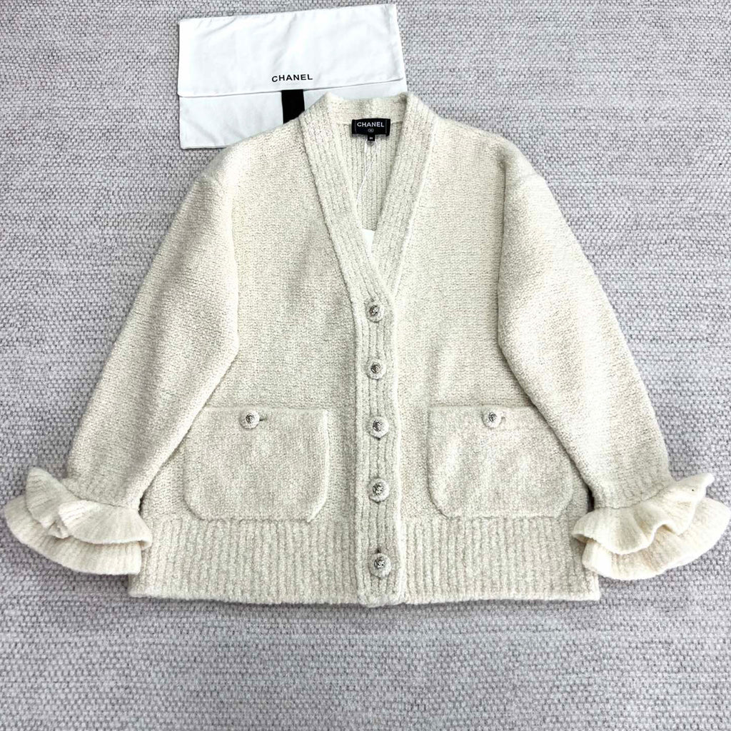 Women's Fall And Winter White Wool Single-breasted Knit Cardigan Fashionable And Elegant Straight Pants Suit Set Ngvp #1988