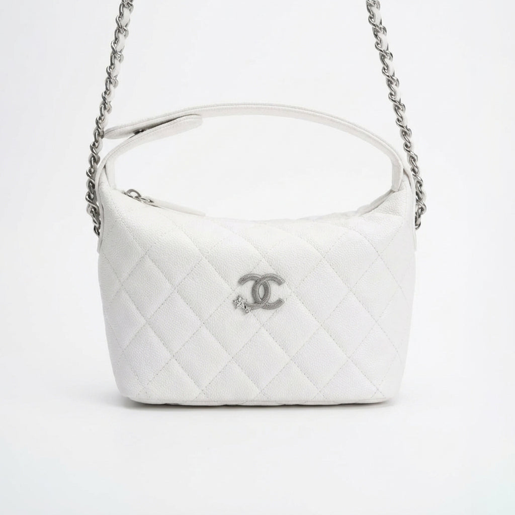 25B Silver Buckle Star Double C Lunchbox Bag Single-Shoulder Crossbody Tote Hobo Bag Fashionable White Chain Handbag Bags #193527