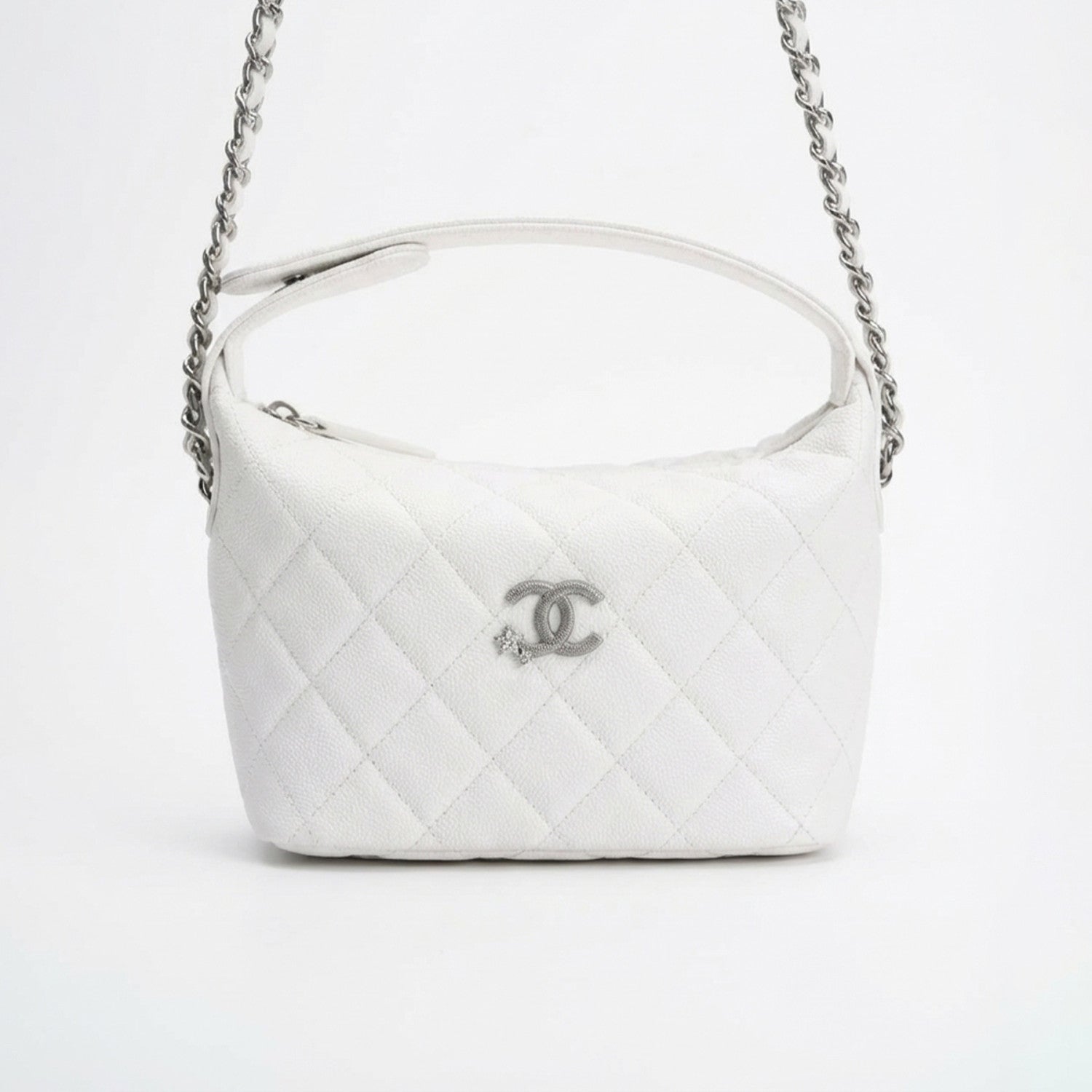 25B Silver Buckle Star Double C Lunchbox Bag Single-Shoulder Crossbody Tote Hobo Bag Fashionable White Chain Handbag Bags #193527