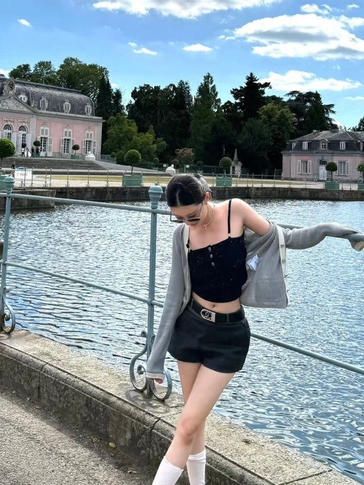 Women's Spring/Summer Lace-Up Knit Solid Color Cashmere Sleeveless Tank Top Vest Ngvp #2335