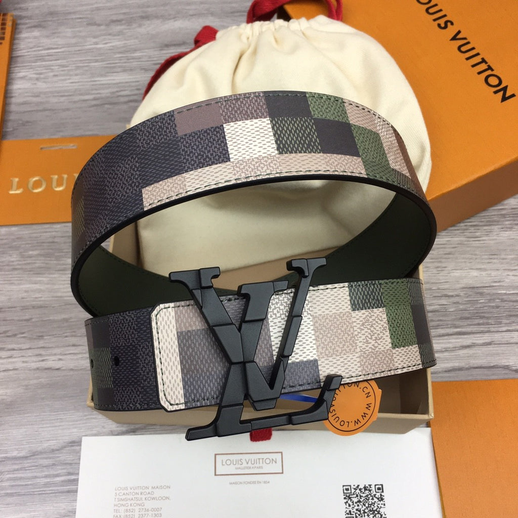 Mega Pixel Men's Four Seasons Fashion Camo Cowhide Belt Logo Luxury Double Sided Belt Width 4cm Accessories #71221