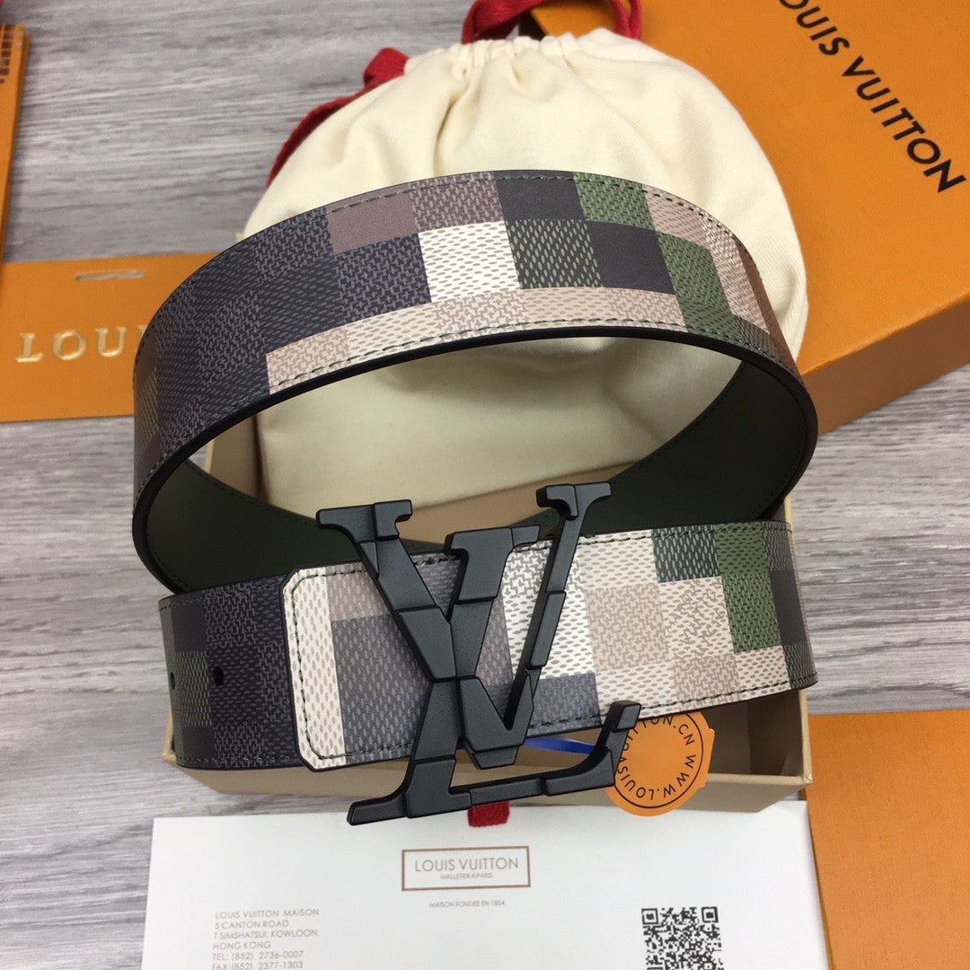 Mega Pixel Men's Four Seasons Fashion Camo Cowhide Belt Logo Luxury Double Sided Belt Width 4cm Accessories #71221