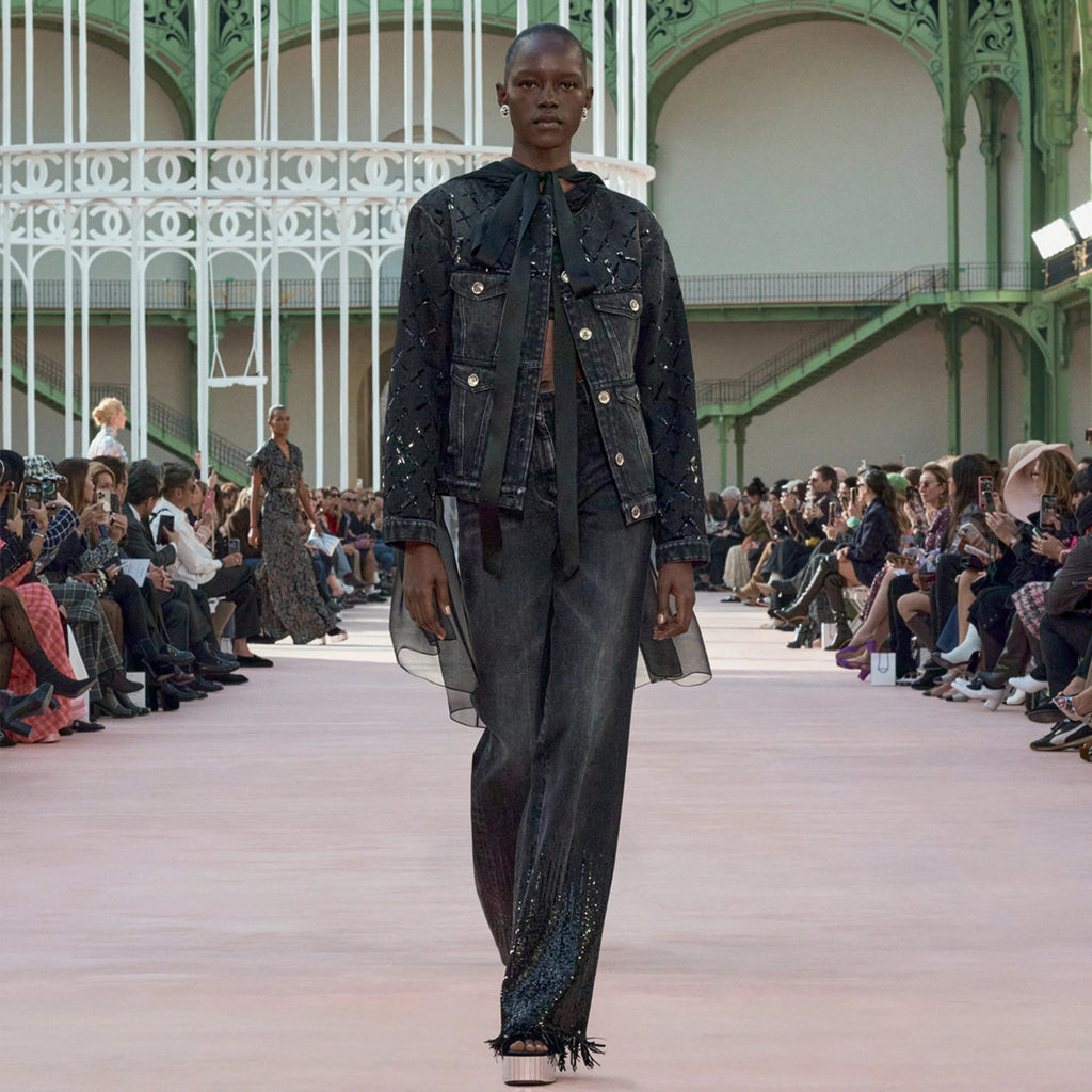 Women's Spring/summer Sequined Fringe Straight-leg Pants Black And White Denim Loose-fit Wide-leg  Long Pants Trousers Ngvp #2169