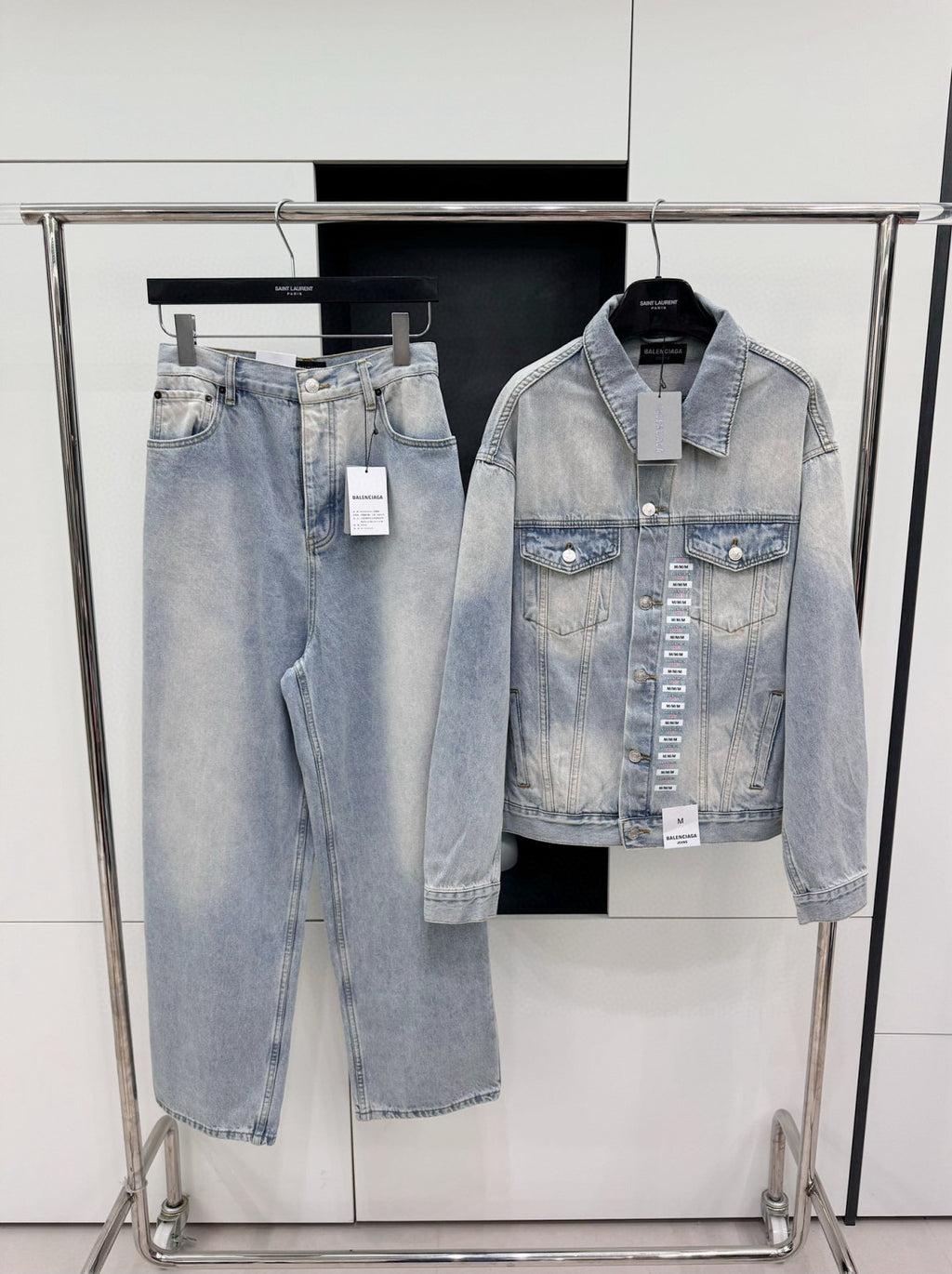 Denim Size Sticker Baggy Men's And Women's Spring And Fall Washed Single Breasted Loose Fit Denim Jacket Jeans Pants Suit Set #98772