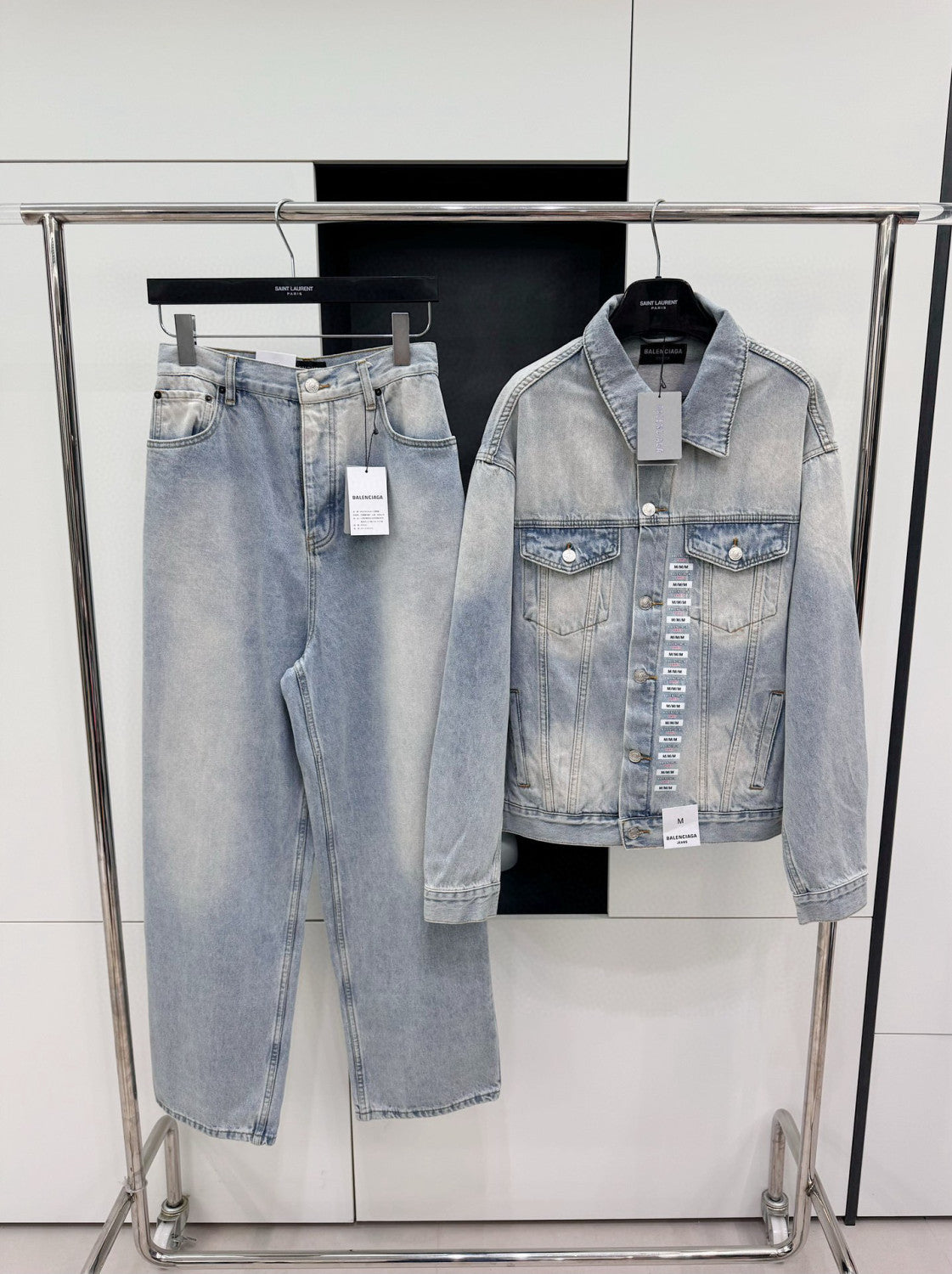 Denim Size Sticker Baggy Men's And Women's Spring And Fall Washed Single Breasted Loose Fit Denim Jacket Jeans Pants Suit Set #98772
