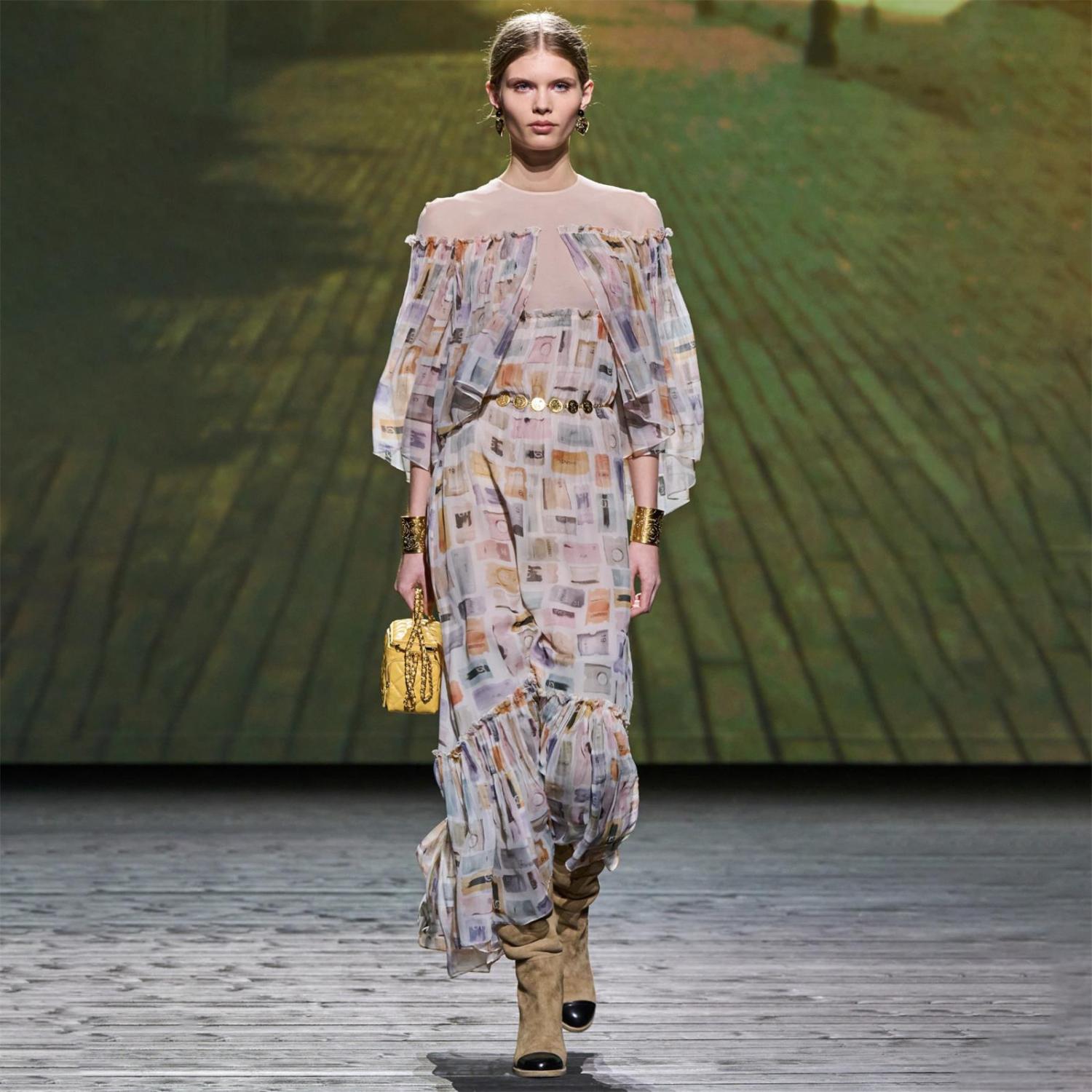 Women's Spring Summer Pattern Printed Long Silk Long Sleeve Dresses #75274