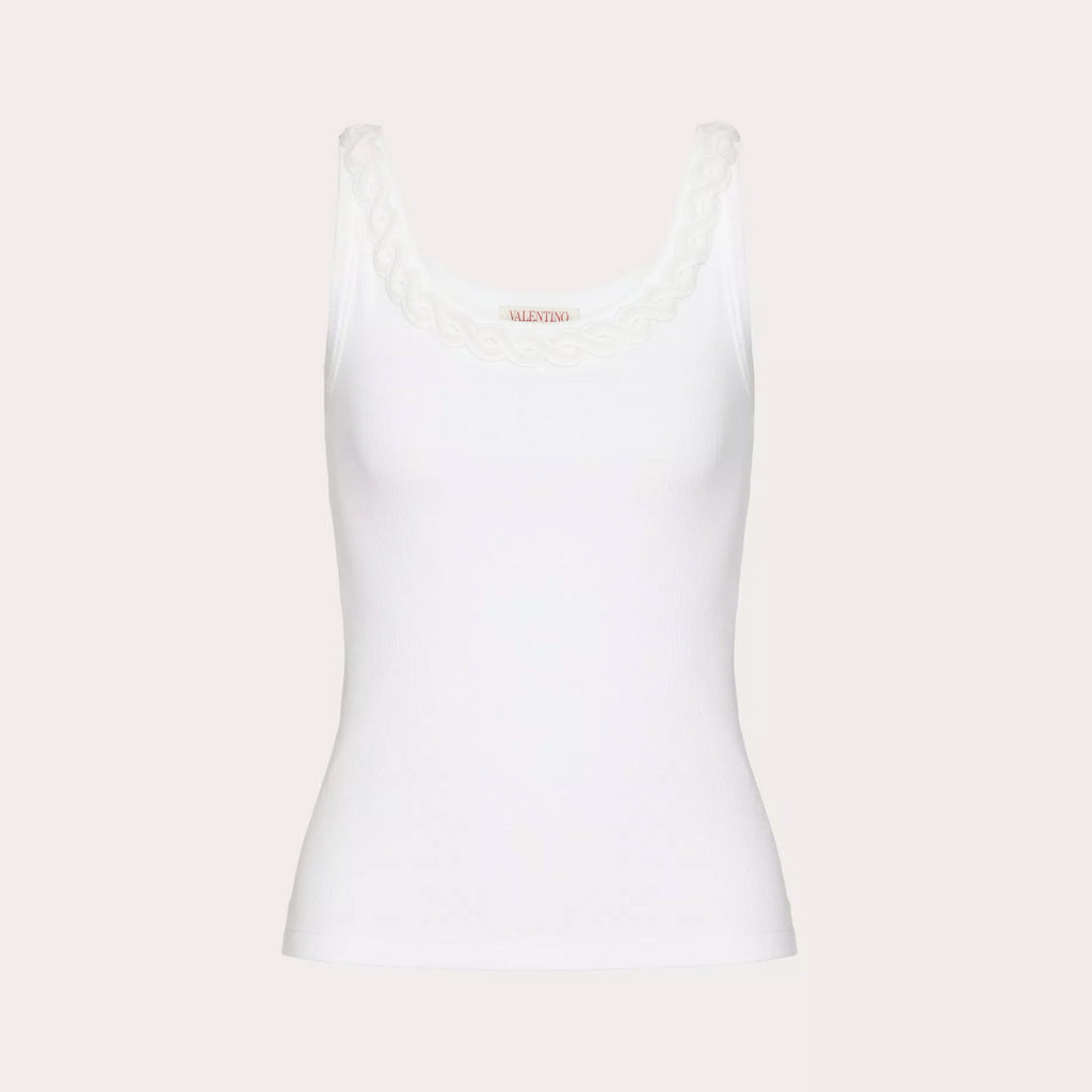 Women's Summer Embroidered Round Neck Sleeveless Fitted Solid Color Pullover Cotton Rib Vest T-Shirt Ngvp #9266