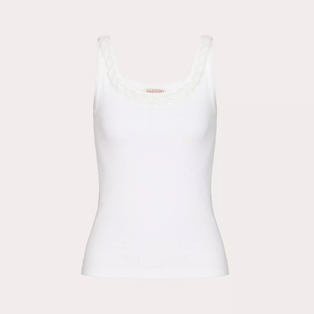 Women's Summer Embroidered Round Neck Sleeveless Fitted Solid Color Pullover Cotton Rib Vest T-Shirt Ngvp #9266