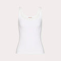 Women's Summer Embroidered Round Neck Sleeveless Fitted Solid Color Pullover Cotton Rib Vest T-Shirt Ngvp #9266