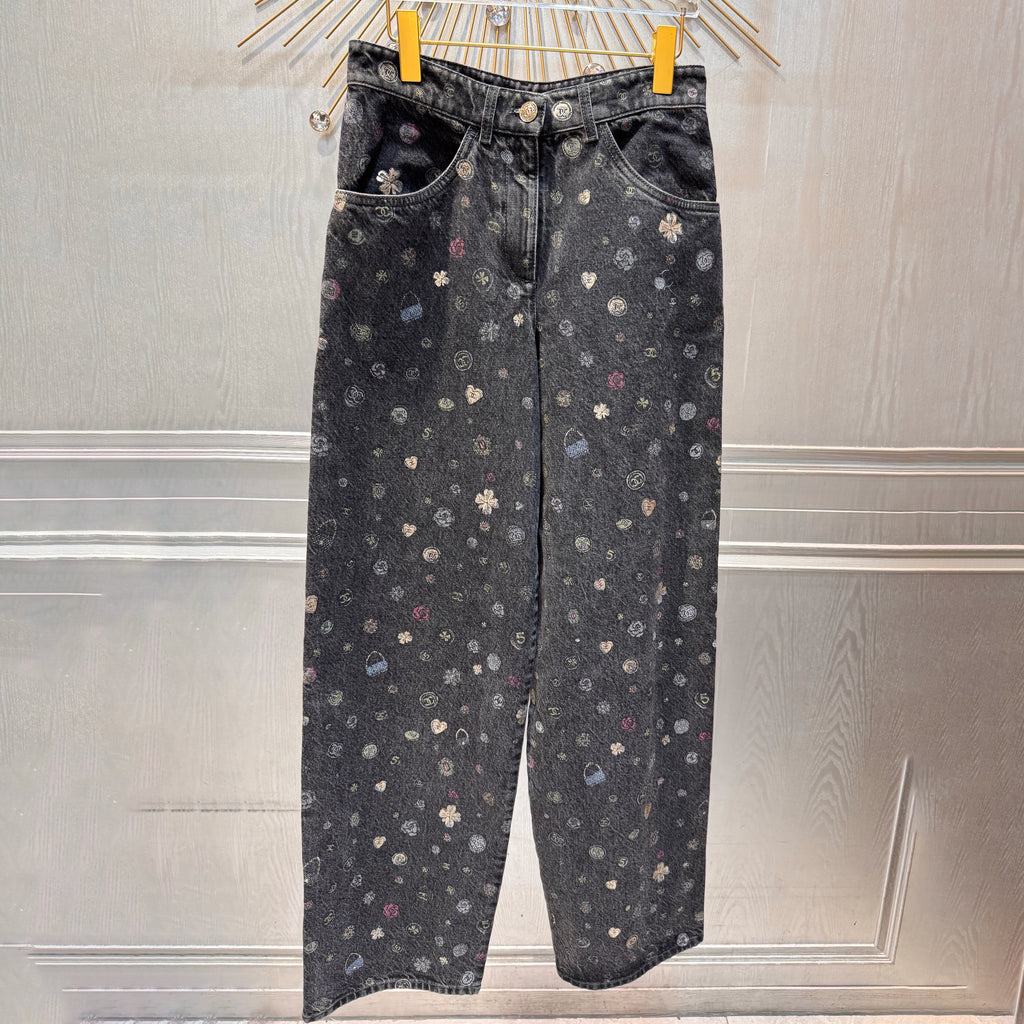 Women's Spring/Fall Fashion Casual Patterned Print Straight-Leg Relaxed Fit Jeans Pants #78615