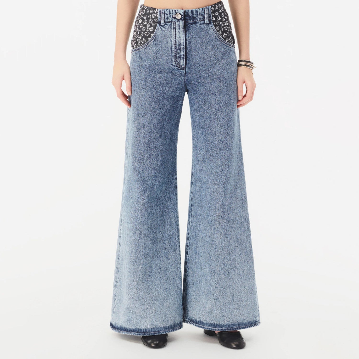 Women's Spring/Fall Fashion Classic Print Washed Zipper Button Camellia Denim Pants #78886