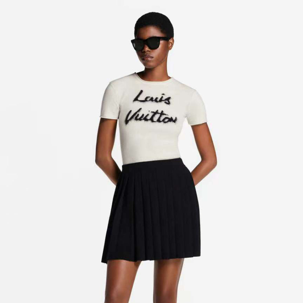 FallWinter 2025 Women's New Monogram Logo Hollow-Out Jacquard Pleated High-Waisted Midi Skirt #83152A