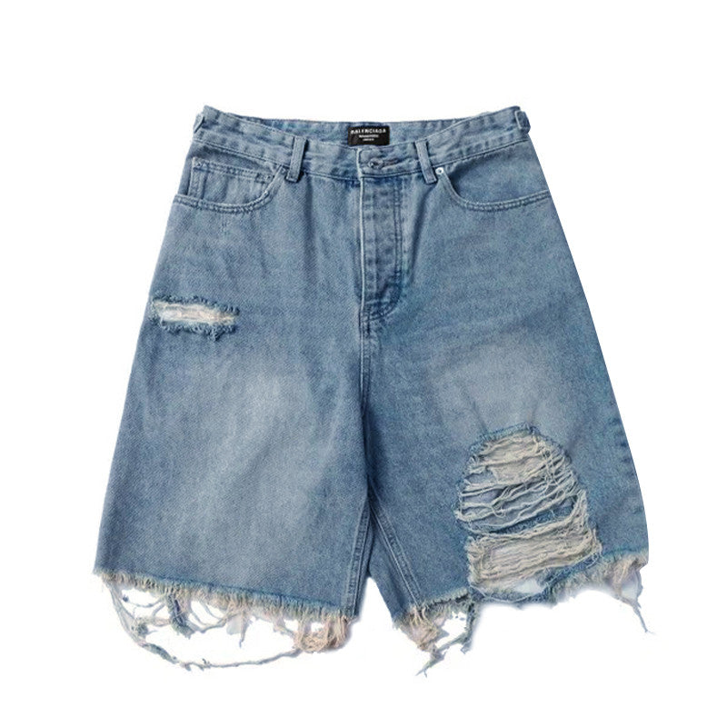 Men's Women's Summer Solid Color Destruction Doing Old Loose Casual Shorts Ngvp #8282