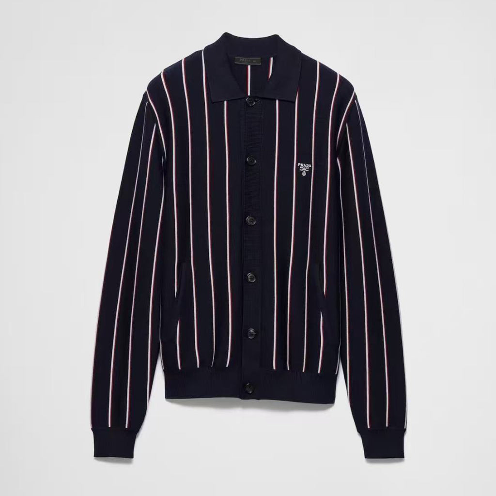 men's Fall/winter 2025 Striped Embroidered Long-sleeve Sweater Single-button Fashion Loose-fit Cardigan #81938A