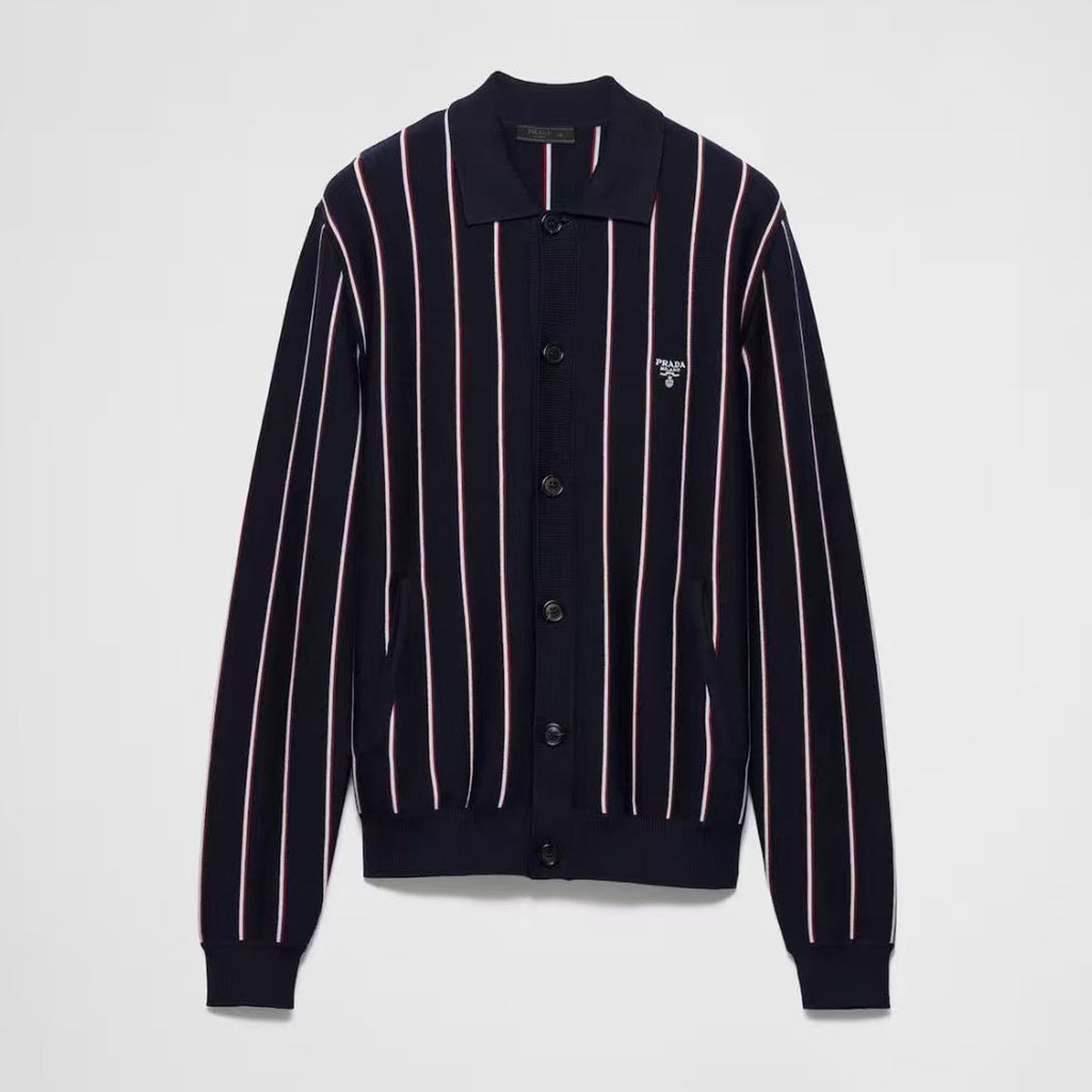 men's Fall/winter 2025 Striped Embroidered Long-sleeve Sweater Single-button Fashion Loose-fit Cardigan #81938A
