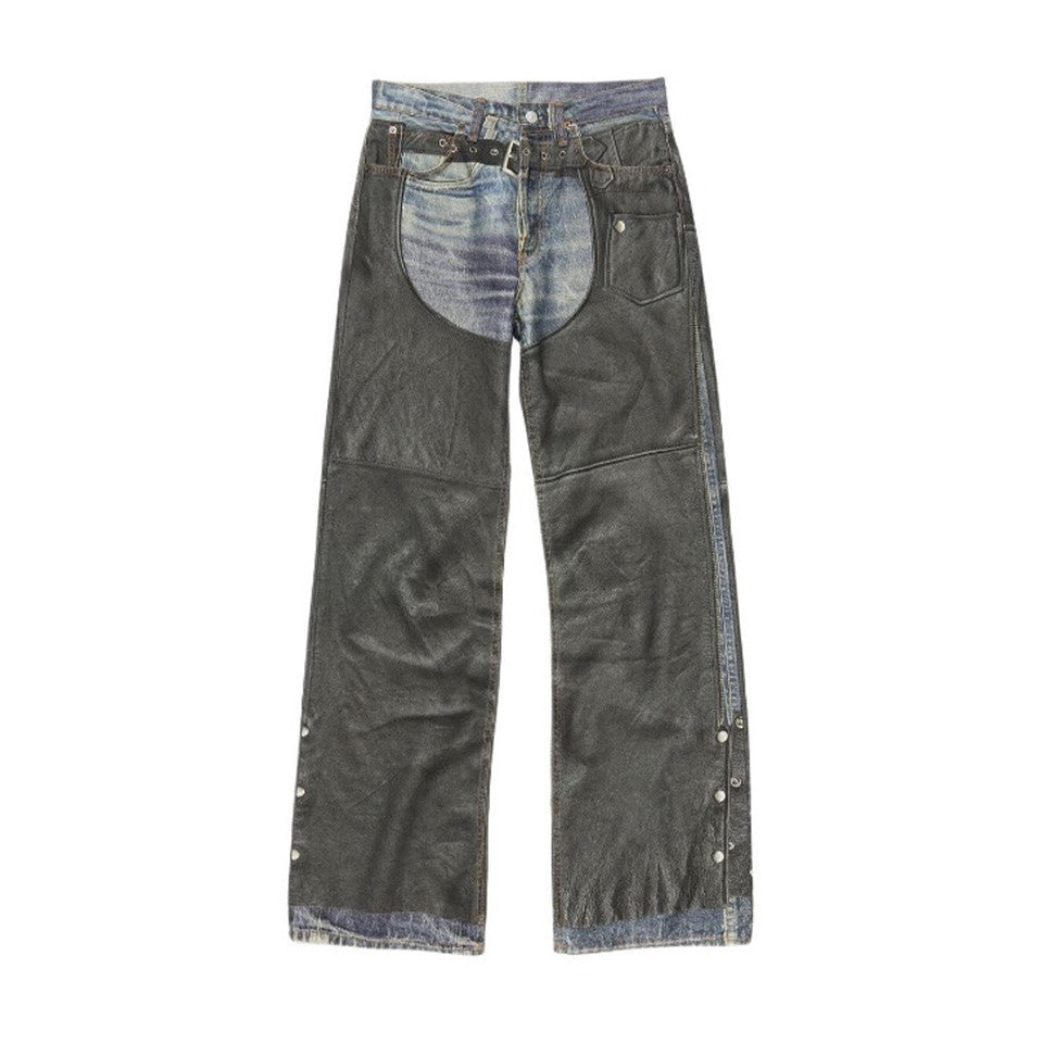 Men's Women's Four Seasons Fashion Solid Color Button Printed Loose Denim Wide Leg Pants Ngvp #8516