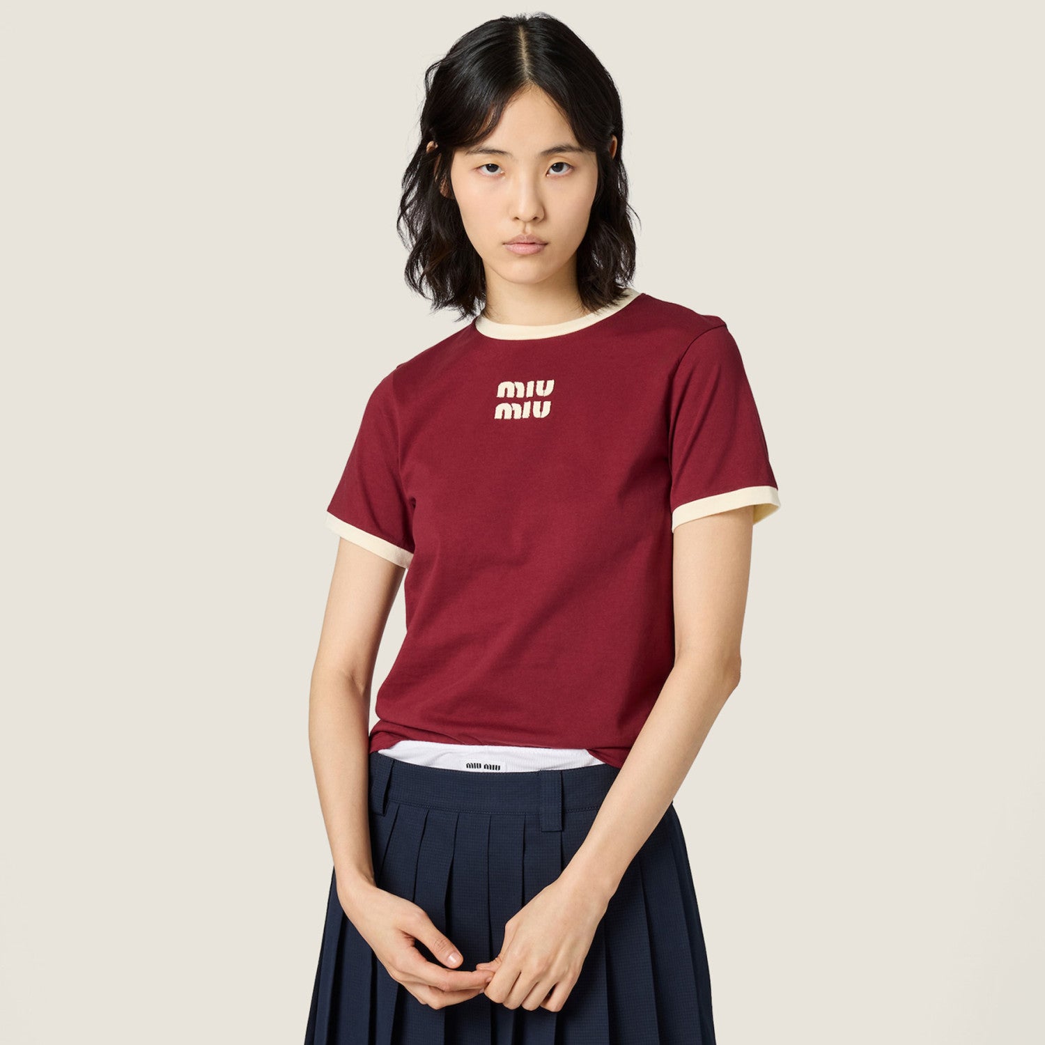 Women's Spring/Summer Cotton Crew Neck Short Sleeve T-Shirt Chest Logo with Color-Blocking Design Fashionable Casual Cropped T-Shirt #194405