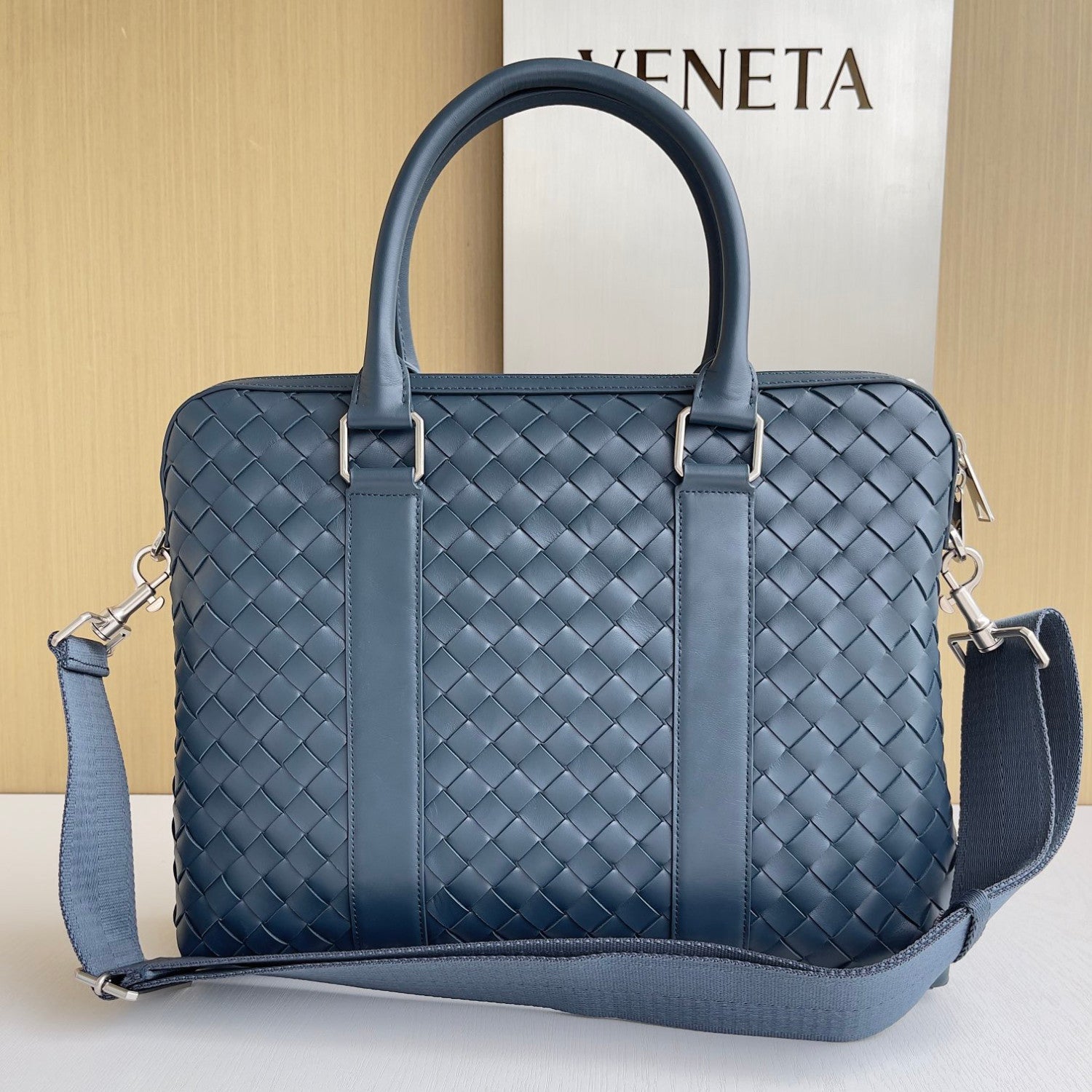 BV Intrecciato Men's Solid Color Adjustable Detachable Shoulder Strap Woven Calfskin Briefcase Handbag Bag Bags #77473